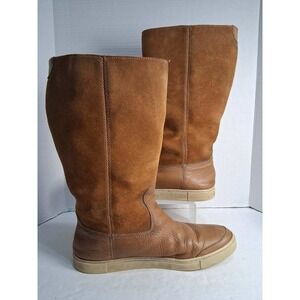 Frye Gemma Tall Shearling Winter‎ Boots Womens 9.5M Cognac Brown Suede Leather